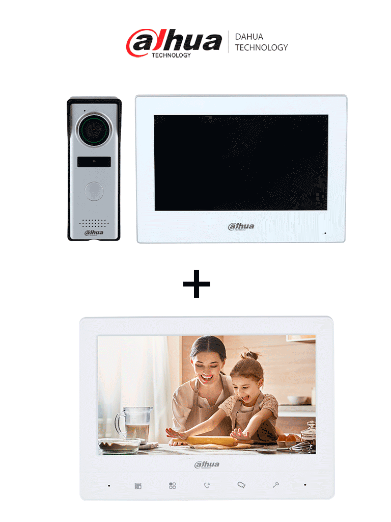 DAHUA DHI-KTH01+DHI-VTH1020J -  Kit de Videopotero Hibrido + Frente de Calle Analogico con Camara de 1.3 MP + DAHUA VTH1020J- Monitor analógico de 7 pulgadas compatible con KTA01 / KTA02.