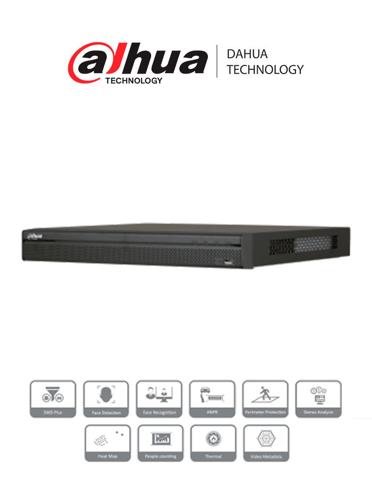 DAHUA DHI-NVR5216-8P-4KS2 - NVR de 16 Canales 4k/ H.265+/ Rendimiento de 320 Mbps/ 8 Puertos PoE/ 2 Bahías de Discos Duros/ Salida HDMI/ POS/ Dewarping/ Soporta Camaras con IA/