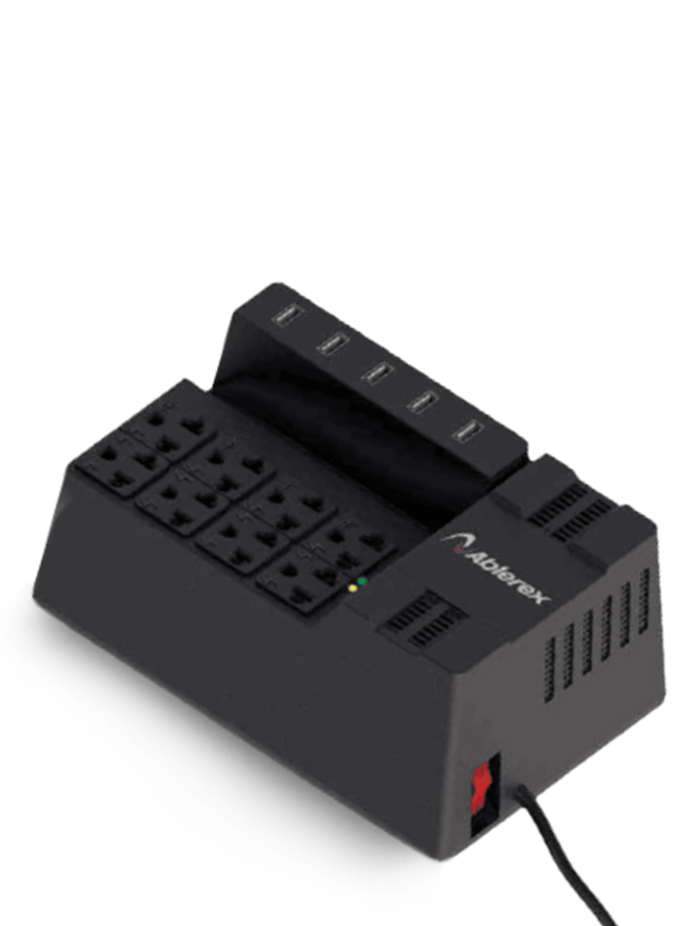 ABLEREX - AB-R1208USB - Regulador 1200VA / 600W / 8 Salidas NEMA 5-15R / 5 USB puertos de carga. #MCI1