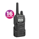 Radio portátil UHF 450-470 MHz, 2 W, 16 canales, Resistente a Golpes MIL-STD-810, manos libres VOX. Incluye antena, batería, cargador y clip