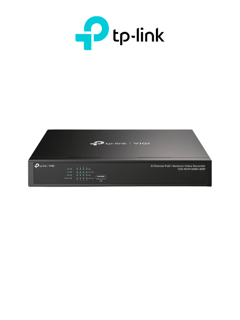 VIGI NVR1008H-8MP -  NVR de 8 canales PoE 8MP - De hasta 8 MP, capacidad de decodificación/4 canales a 2 MP, ancho de banda entrante de 80 Mbps (hasta 16 canales), 1 Interfaz SATA (hasta 10 TB), 1 puerto de 100 Mbps