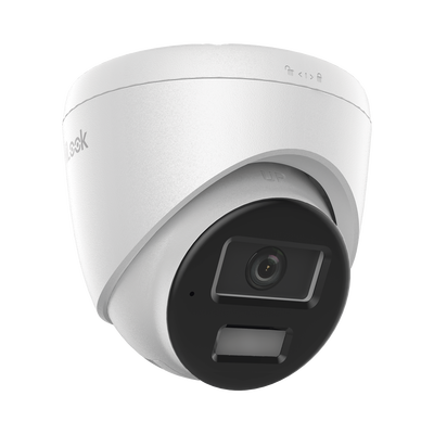 [Dual Light] Turret IP de 2 Megapixel   / Lente 2.8 mm /  Ángulo de visión 101° / 20 mts IR + 15 mts Luz Blanca / Micrófono Integrado / ACUSENSE Lite /  Exterior IP67 / PoE / dWDR / H.265+ / ONVIF