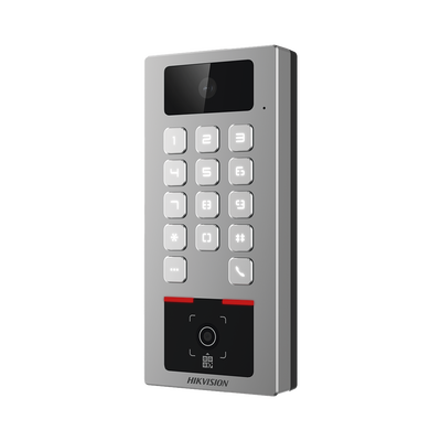 Teclado con Lector Físico de QRs para Exterior Antivandálico IP65 & IK09 con función de Videoportero Multiapartamento / Tarjeta, Código QR, PIN o App HikConnect  / Cámara 2 MP compatible con NVRs / Soporta b