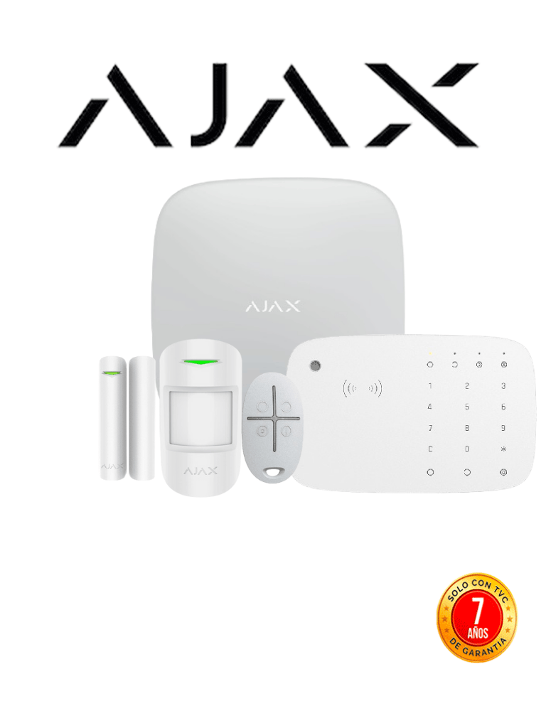 [AJX2480026] AJAX KIT RES KEYPADCOMBI - Panel de alarma Ethernet/4G color Blanco/ APP “AJAX PRO” iOS y Android, 1 sensor de movimiento, 1 detector para puerta/ventana, 1 Teclado táctil inalám con sirena incluida y lector DESFire, 1 Llavero inalám
