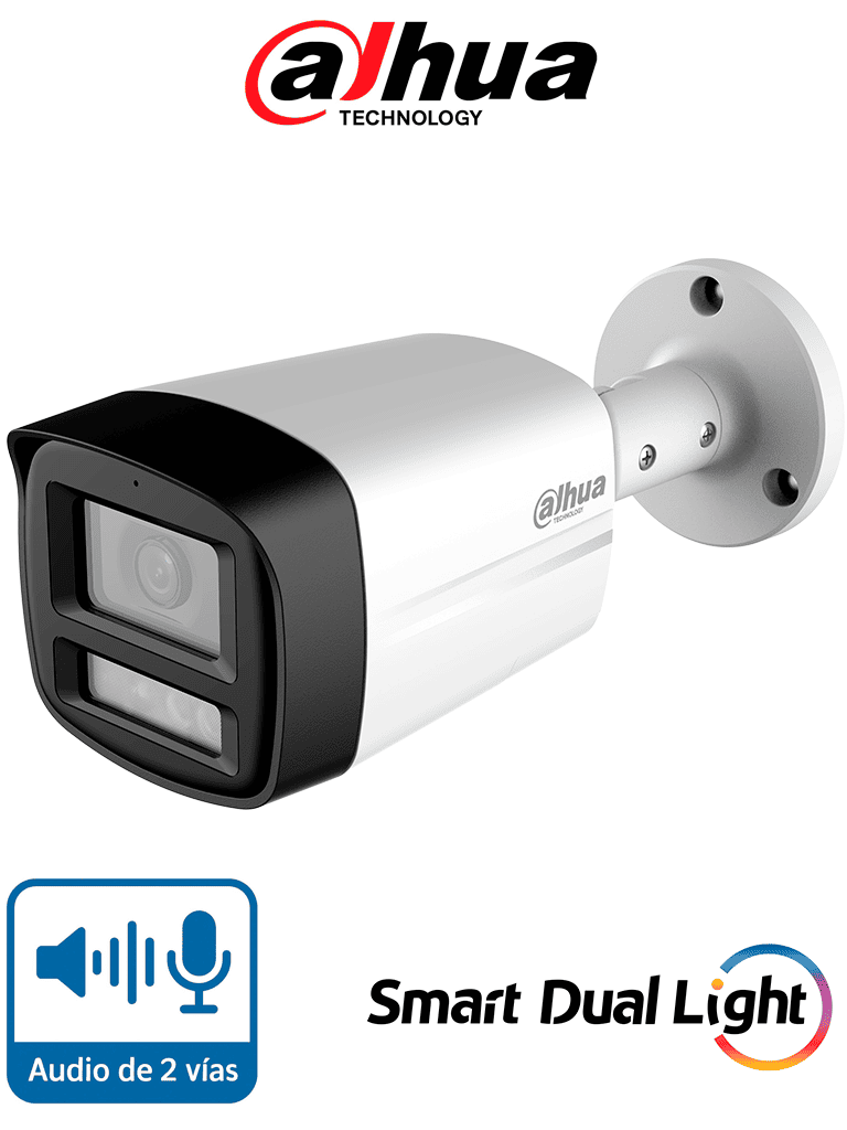 DAHUA HAC-HFW1200TLM-IL-T- Cámara Bullet de 2 Megapíxeles/ Lente de 2.8 mm Apertura de Hasta 111°/ Audio Bidireccional/ Iluminador Dual Inteligente Hasta 40m/ Metal + Plastico/ #LoNuevo