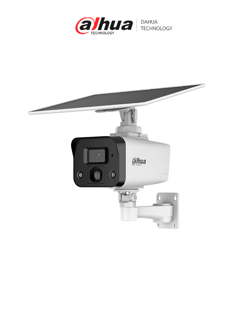 DAHUA IPC-HFW2441DG-4G-SP-B Cámara IP bullet 4G 4MP/panel solar/Batería/ SMD/ Sirena y luz de disuasión activa/Audio bidireccional/ Iluminador dual inteligente/IR 50 m/ luz cálida 30m/ Modo AOV (vídeo siempre activo)/ Ranura para Micro SD/ IP67/#LoNuevo