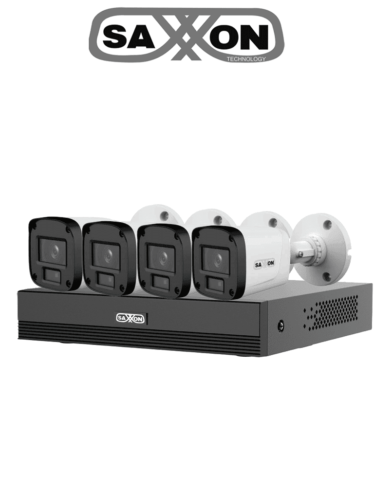 [DHT0250027] SAXXON SUA-KIT/XVR1E04-I/4-B10P-0280B - Kit de 4 Canales HDCVI/ Cámaras B10P de 1MP 720P/ Lente de 2.8mm Con Apertura de Hasta 100°/ Grabador de 4 Canales con Detección de Movimiento Inteligente/ Entradas y Salidas de Audio/