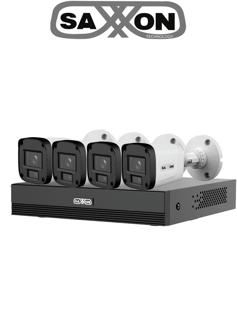 [DHT0250028] SAXXON SUA-KIT/XVR1E04-I/4-B20P-0280B - Kit 4 Canales HDCVI 1080P/ 4 Cámaras B20P 2.8mm Apertura Hasta 100°/ Grabador Soporta Hasta 5 Canales IP y Detección de Movimiento Inteligente/  Policarbonato/