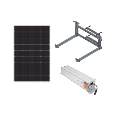 Kit  Solar para alimentar hasta 30W, Salida 12/24 Vcc,  Para alimentar camaras PTZ y Enlaces Punto a Punto, Panel Solar 180W, Bateria Litio 1280 Wh