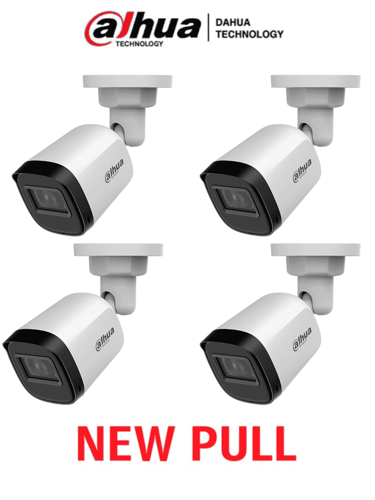 DAHUA DAHUA HAC-B1A21PAQ NEWPULL - Paquete Caja de 4 Camaras Bullet 1080P/ 82 Grados de Apertura/ Lente de 3.6mm/ IR de 20 Mts/ IP67/ TVI AHD y CVBS/ #NEWP