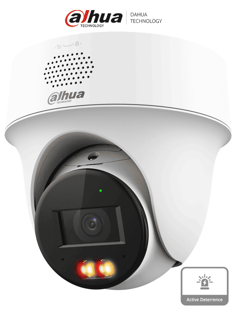 [DHT0040163] DAHUA IPC-PT1439H-PV-0280B - Cámara PT IP domo de 4 Megapixeles / Lente de 2.8 mm/ 30 Metros de Iluminación Dual Inteligente/ Audio dos vías/ Detección de humanos y vehículos/ Protección Perimetral/ Disuasión activa/ PoE/ IP66/