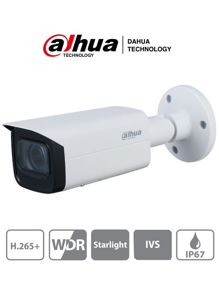 DAHUA IPC-HFW2431TN-ZS-S2 - Camara IP Bullet 4 Megapixeles/ Lente Motorizado de 2.7 a 13.5mm/ IR 60Mts/ WDR Real 120dB/ Starlight/ WDR Real 120dB/ Videoanaliticos con IVS/ Ranura Micro SD/ IP67/ PoE/ 
