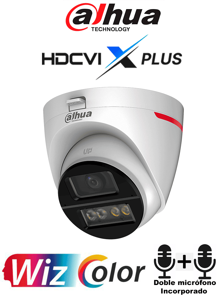 [DHT0290116] DAHUA DH-HAC-HDW1549XN-A-PRO -Cámara Domo 5MP WizColor/Imagen 24 Horas a Color/Corrección de Imagen Mediante IA/ Iluminador Int con Luz Calida/ Hasta 50m Ilumin/ Doble Mic Incorp/Lente de 2.8mm Visión de Hasta 101°/WDR Real/ Policarbonato+Metal