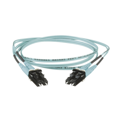 Jumper de Fibra Optica Multimodo 50/125 OM3, LC-LC Duplex, OFNR (Riser), Color Aqua, 8 Metros (26.25 Pies)