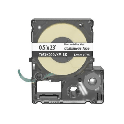 [195718] Casete de Etiquetas de Vinilo de Cinta Continua, Color Negro Sobre Amarillo, Uso Interior/Exterior, 9 mm de Ancho x 7 Metros (22.97 Pies) de Largo