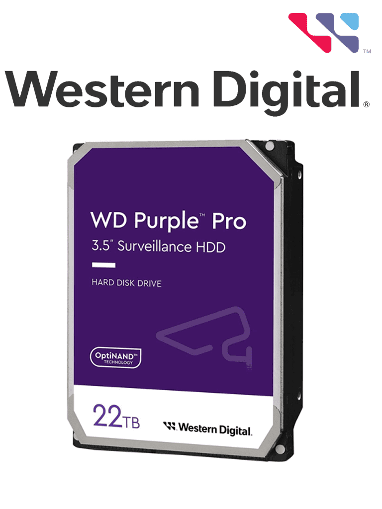 WESTERN DIGITAL WD221PURP - Disco Duro de 22 TB / Purple PRO / Videovigilancia / Sata 6 Gb/s  /  Caché de 512MB / 3.5"