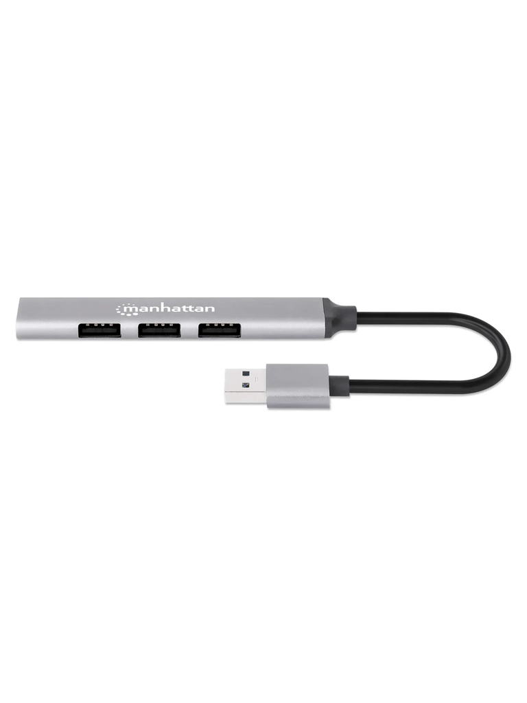 [MAN3280062] MANHATTAN -168427 - Hub USB combinado con 4 puertos Tipo A / Conector USB-A macho a cuatro puertos USB-A hembra, un puerto USB 3.2 Gen 1 (antes USB 3.0) de 5 Gbps y tres puertos USB 2.0 de 480 Mbps, alimentación por bus, aluminio, gris espacial