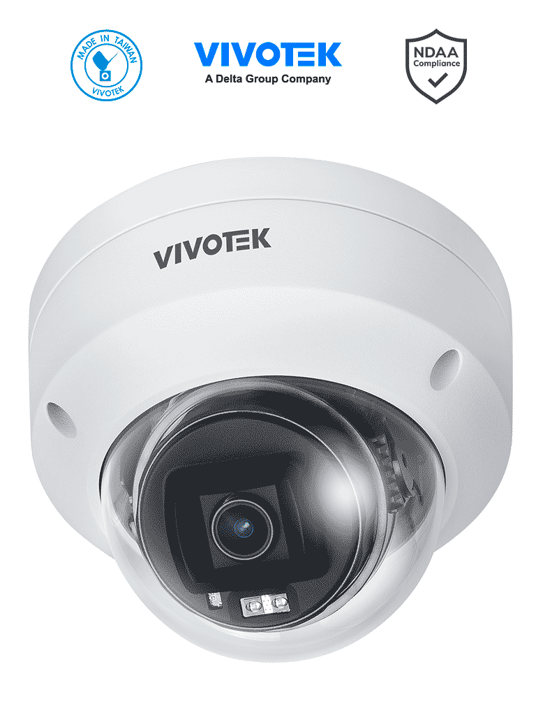 VIVOTEK FD9380-HV-V2 - Cámara IP domo exterior 5 MP, H.265, lente fijo 2.8mm, Smart IR 30m, WDR Pro, IA Smart Search, ciberseguridad Trend Micro, Ranura MicroSD, protección IP66/IK10, NDAA, ONVIF