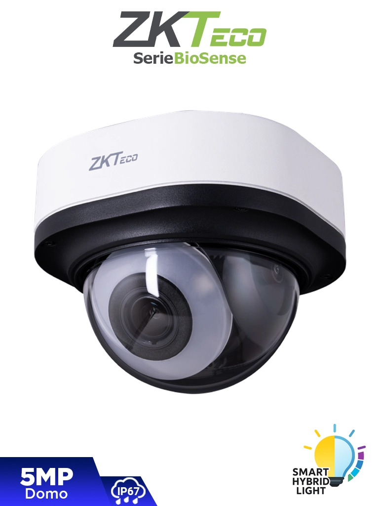 [ZKT0040018] ZKTECO DL-855P38B-S8-S-FHL - Cámara IP Domo Híbrida Inteligente de 5 MP, Serie BioSense, Lente Motorizado 2.8–12 mm, Video Analítico IVA, Visión nocturna híbrida: IR 50 m / Luz blanca 30 m, MicroSD 256 GB, PoE, IP67, IK10 y Carcasa Metálica