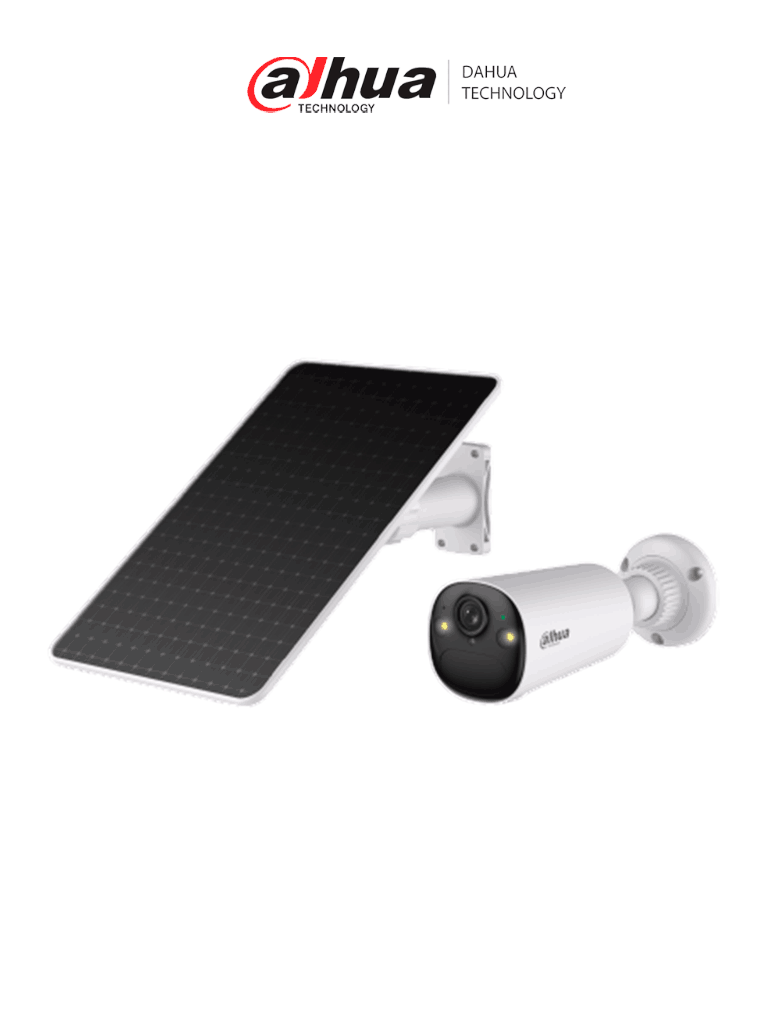 [DHT0030222] DAHUA  DH-KIT/BF4CP-4G-XL/M0508- Kit cámara bullet 4G con panel solar con batería incluida/ 4 Megapíxeles/AOV (Always-On Video)/ 122.5°/ Alarma de Luz y Sonido/ Audio Bidireccional/ Detección de humanos y vehículos/Ranura para Micro SD/ IP66/