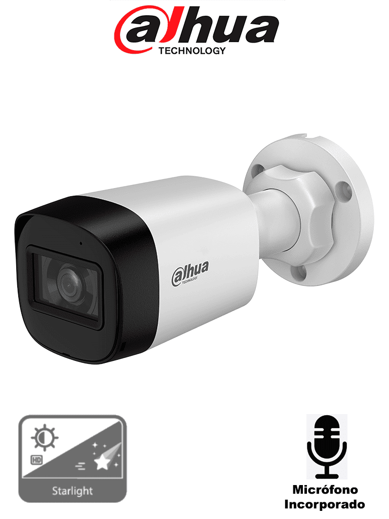 [DHT0290122] DAHUA DH-HAC-HFW1500RLN-A-S3-DIP - Cámara Bullet de 5 Megapíxeles Starlight/ Micrófono Integrado/ Lente de 2.8mm/ Hasta 30 mts de Iluminación Inteligente/ IP67