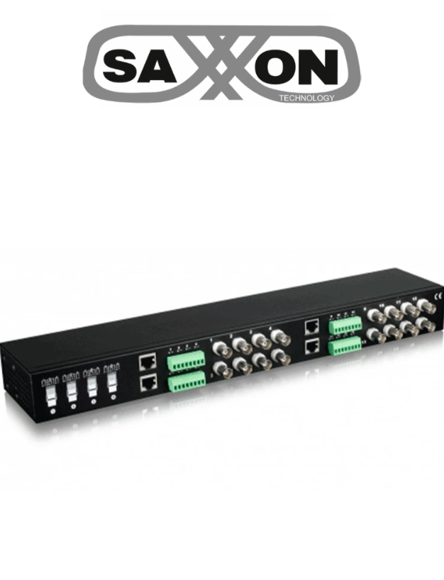 SAXXON VBMC-01 - Transceptor pasivo de 16 canales, soporta resolución hasta 4K a 150m, HDCVI/TVI/AHD/CVBS, 720p a 350m, 1080p a 200m, 4MP a 200m
