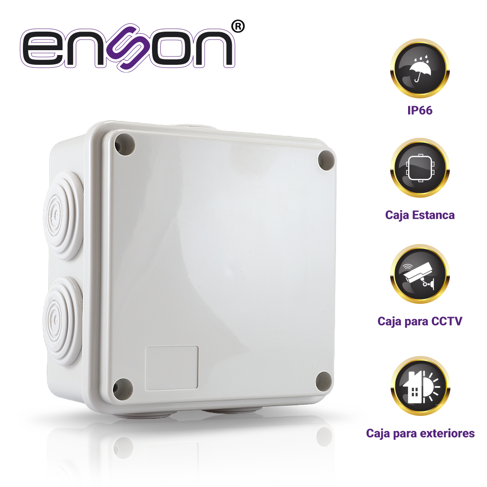 [EC080ENS07] CAJA DE PLASTICO ENSON ENS-PCB1010 100X100X50 MM CON SELLO DE GOMA GRADO DE PROTECCIÓN IP66 MULTIPLES CONEXIONES A TUBERIA DE 1 PULGADA