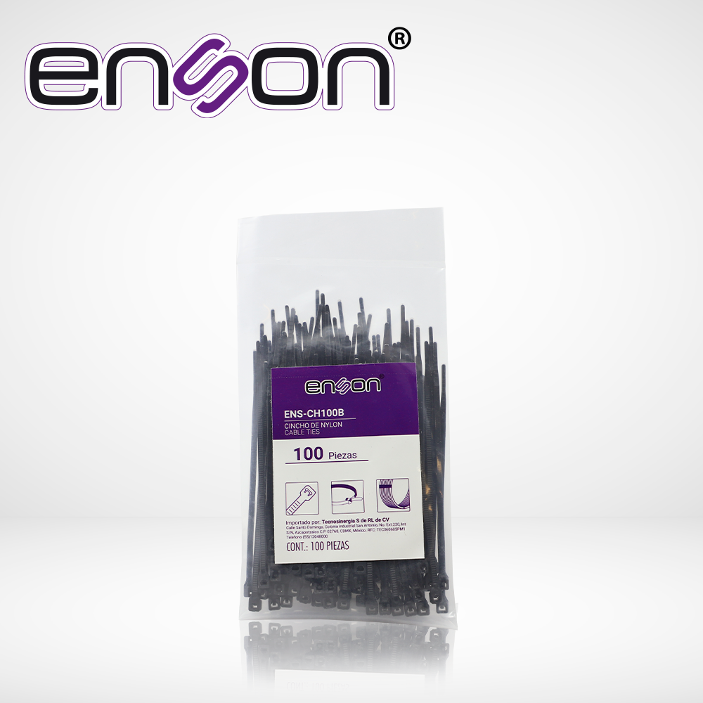 [INS51ENS06] CINCHO DE NYLON ENSON ENS-CH100B COLOR NEGRO DE 2.5 X 100MM DE LONGITUD FUERZA DE TENSION DE HASTA 8 KGS 
