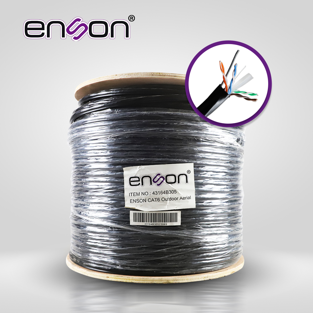[CB02BENS14] CABLE UTP AEREO CAT6 ENSON 43164B305 FORRO NEGRO 4 PARES CALIBRE 23 AWG 100% COBRE USO EXTERIOR FIGURA8 1000 PIES 305 METROS