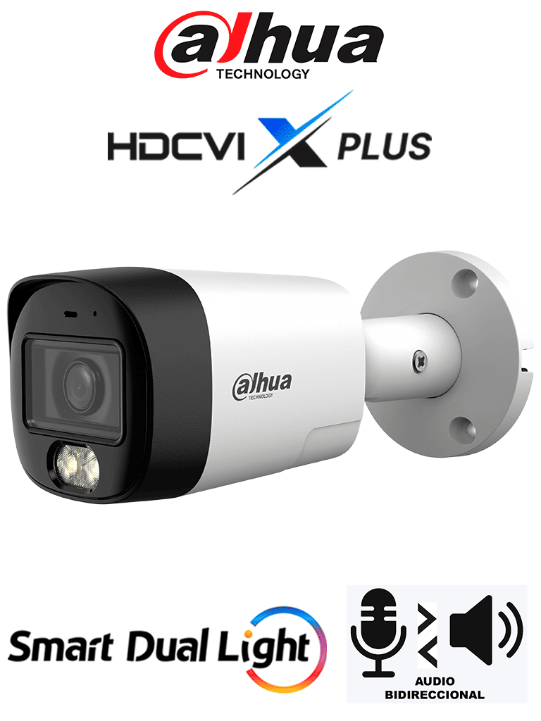 [DHT0290129] DAHUA DH-HAC-HFW1200RMN-IL-T - Cámara Bullet de 2 MP/ HDCVI X PLUS/ Audio Bidireccional/ Iluminación Dual Inteligente Hasta 30m/ Iluminación Mediante IR & Luz Cálida/ Reducción de Ruido 3D NR/ Metálica