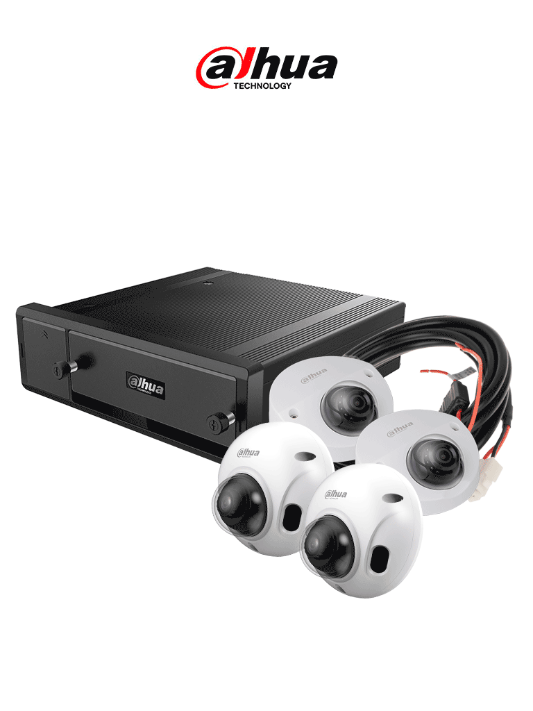 DAHUA AUTOBÚS INTELIGENTE - Paquete de solución móvil IP que incluye: 1 grabador móvil IP de 8 canales, 2 cámaras IP para conteo de personas, 2 cámaras IP domo de 2 MP y el cable extensor de alimentación, Compatible con el software Mobile Center