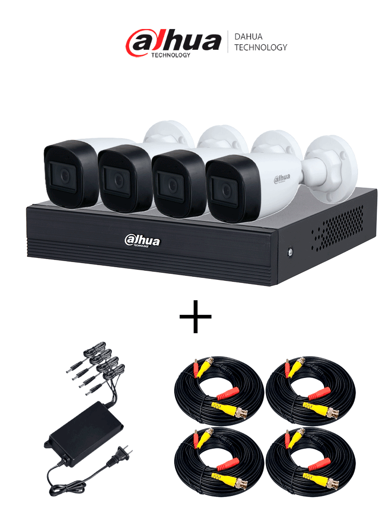[DHT0250049] DAHUA PAQ-DH-XVR1B04-I-T-DH-HAC-HFW1200CN-A - Paquete Armado Dahua/ Incluye Grabador DH-XVR1B04-I-T/ 4 Cámaras DH-HAC-HFW1200CN-A-0280B-S5/ Fuente FUENTEKIT2NEWPULL/ Cable CABLEKIT