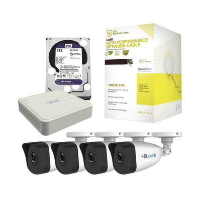 [153463] Kit IP 4 Megapixel / NVR de 4 Canales / 4 Cámaras IP / Bobina de Cable de 100 mts / Disco Duro 1 TB