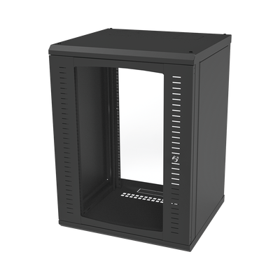 [86718] Gabinete para Montaje en Pared, Puerta de Cristal Templado, Cuerpo Fijo con Rack 19" de 16 Unidades