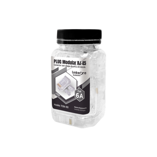 [161928] Bote con 100 Piezas de Plug Modular RJ45 Cat6A chapado de oro a 30 micras para durabilidad extrema