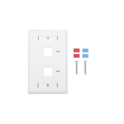 [67815] Placa de pared de 2 puertos, Keystone, con espacio para etiqueta, Color Blanco
