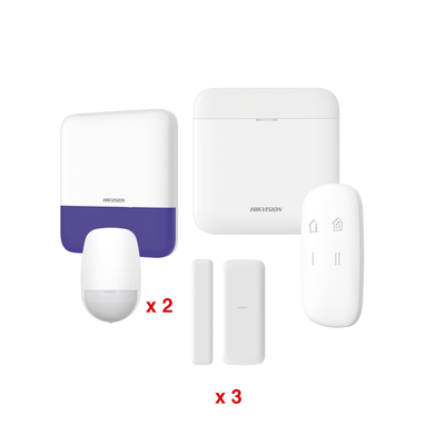 [198288] (AX PRO) KIT de Alarma AXP RO / Incluye: 1 Hub con bateria de respaldo / 2 Sensores PIR / 3 Contactos Magnéticos mini / 1 Control Remoto / 1 Sirena Inalambrica Exterior  / WiFi / Compatible con Hik-Connect P2P