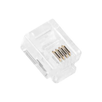 [163540] Bote con 100 piezas de plug modular tipo RJ11 de 4 contactos chapado de oro a 50 micras