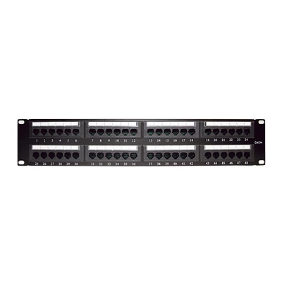 [65980] Panel de parcheo de impacto (110) UTP de 48 puertos Cat5e 19in, 2U con barra para organizar cable