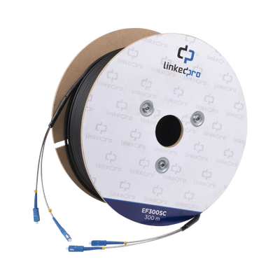 [170171] Carrete de Fibra Óptica Monomodo con conectores SC-SC Duplex, Reforzada con Kevlar, de 300 metros