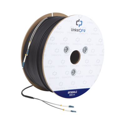 [170204] Carrete de Fibra Óptica Monomodo con conectores LC-LC Duplex, Reforzada con Kevlar, de 300 metros