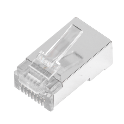 [165441] Bote con 100 Plugs Pass through RJ45 Cat5e BLINDADO, chapado de oro a 30 micras para durabilidad extrema