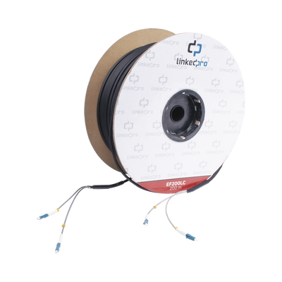 [170194] Carrete de Fibra Óptica Monomodo con conectores LC-LC Duplex, Reforzada con Kevlar, de 200 metros