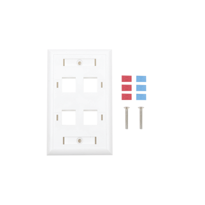 [67819] Placa de pared de 4 puertos, Keystone, con espacio para etiqueta, Color blanco