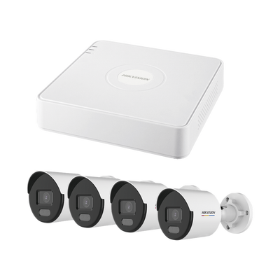 [206966] Kit IP 1080p (2 Megapixel) / NVR de 4 Canales con 4 Puertos PoE / 4 Cámaras IP Bala ColorVu y ACUSENSE Lite