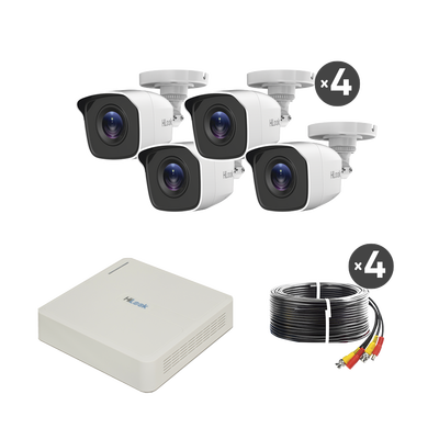 [210215] KIT TurboHD 720p / DVR 4 canales / 4 Cámaras Bala de Policarbonato / 4 Cables 18 Mts / 1 Fuente de Poder Profesional 