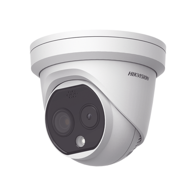 [204570] Turret IP Dual / Térmica 1.8 mm (160 x 120) / Óptico 2 mm (4 Megapixel) / Detección de Personas 53 mts / 15 mts IR / Exterior IP67 / PoE / Termométrica / Detección de Temperatura / Sirena y Luz / Micro SD 32 GB Incluida 