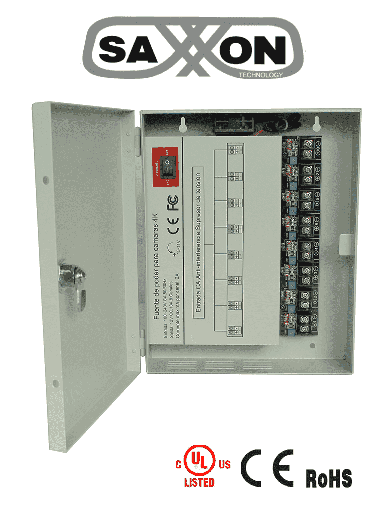 [SXN2280001] SAXXON PSU1213D8H- Fuente de Poder Profesional de 11 a 15 vcd/ 13 Amperes/ Para 8 Camaras Hasta 4k/ 1.6 Amperes por Canal/  Protección contra Sobrecargas/ Filtro de Ruido por Canal/ Uso rudo/