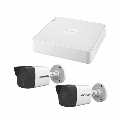 [212904] Kit IP 1080p (2 Megapixel) / NVR de 4 Canales con 4 Puertos PoE / 2 Cámaras Bala IP para Exterior (Micrófono Integrado)