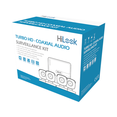 [210217] (MICRÓFONO Integrado) Kit TurboHD 1080p Lite / DVR 4 canales / Audio por Coaxitron / 4 Cámaras Bala de Policarbonato con Micrófono Integrado